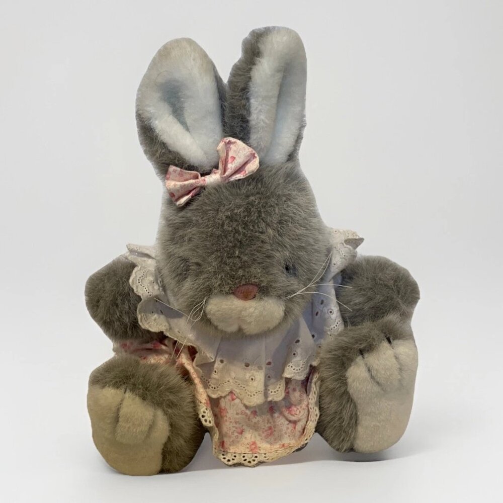 Chosun 10" Gray Bunny Rabbit Plush Stuffed Animal Floral & Lace Dress Bow